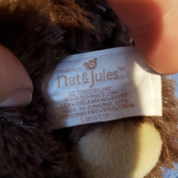 Demdaco Nat & Jules Brown Teddy Bear Plush Toy 12' - Picture 3 of 4